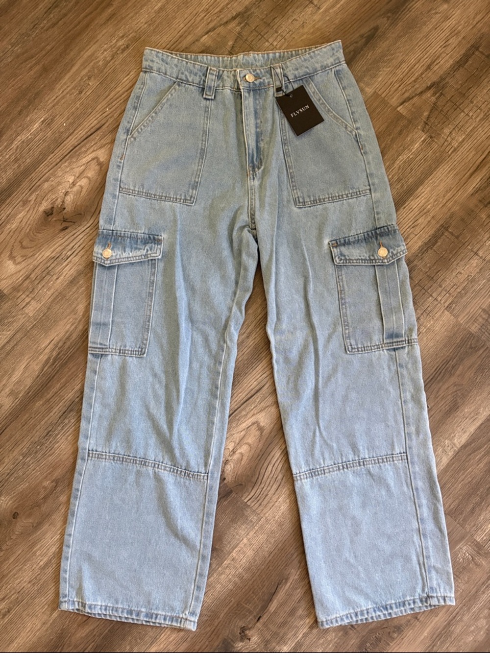 Light Wash Denim Cargo Pants the Brand FLVSUN
